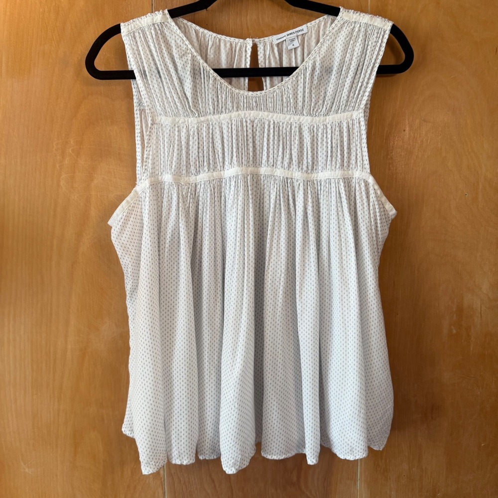James Perse White Printed Pleated Sleeveless Babydoll Top Size 4 - Picture 10 of 14